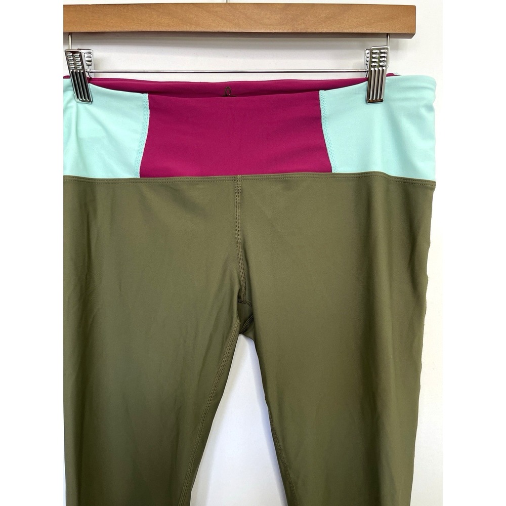 PrAna Womens Colorblock Cropped  Leggings Size‎ L Green Gym Yoga Athletic Wear - Picture 2 of 11